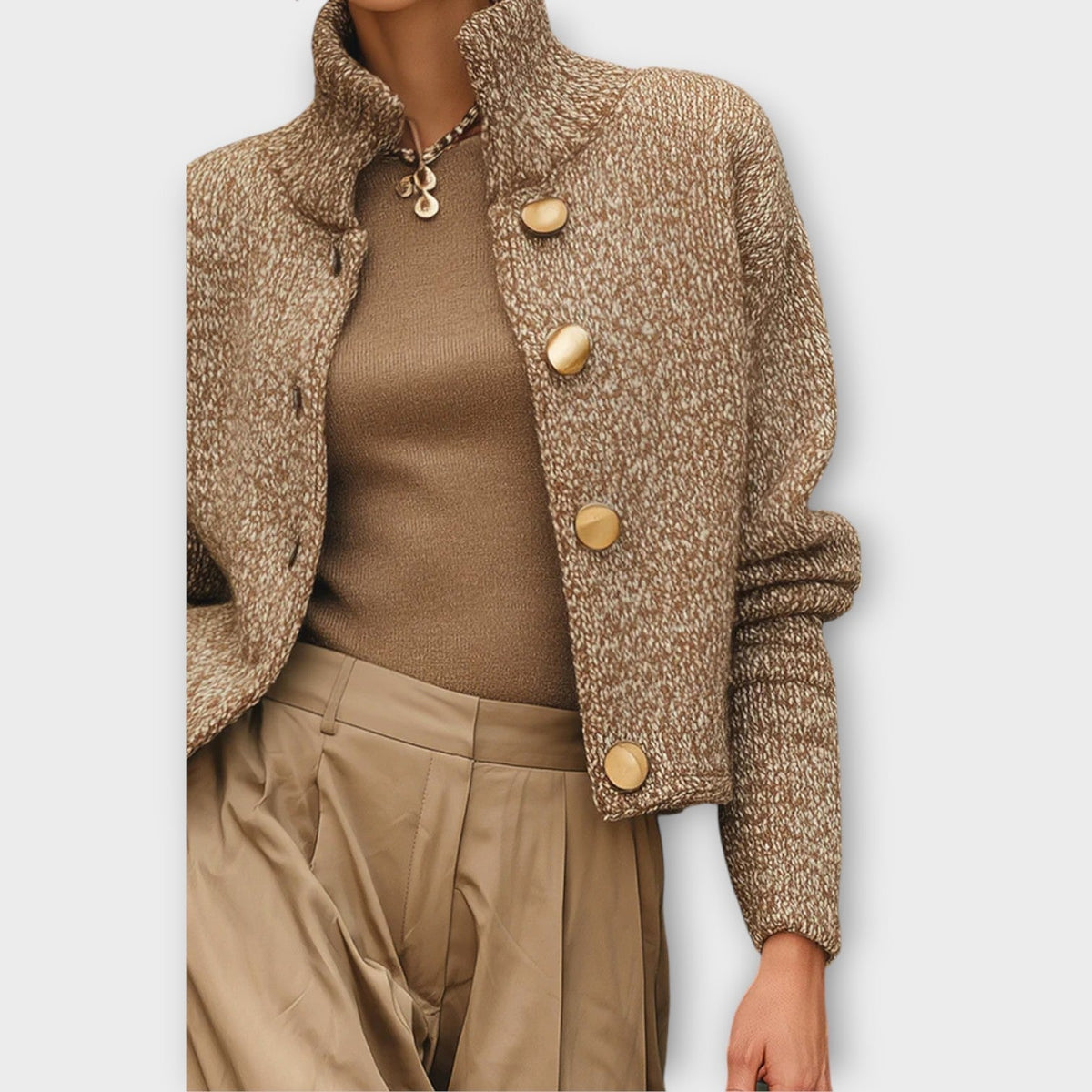 Teddy sherpa jacket with gold buttons and stand collar