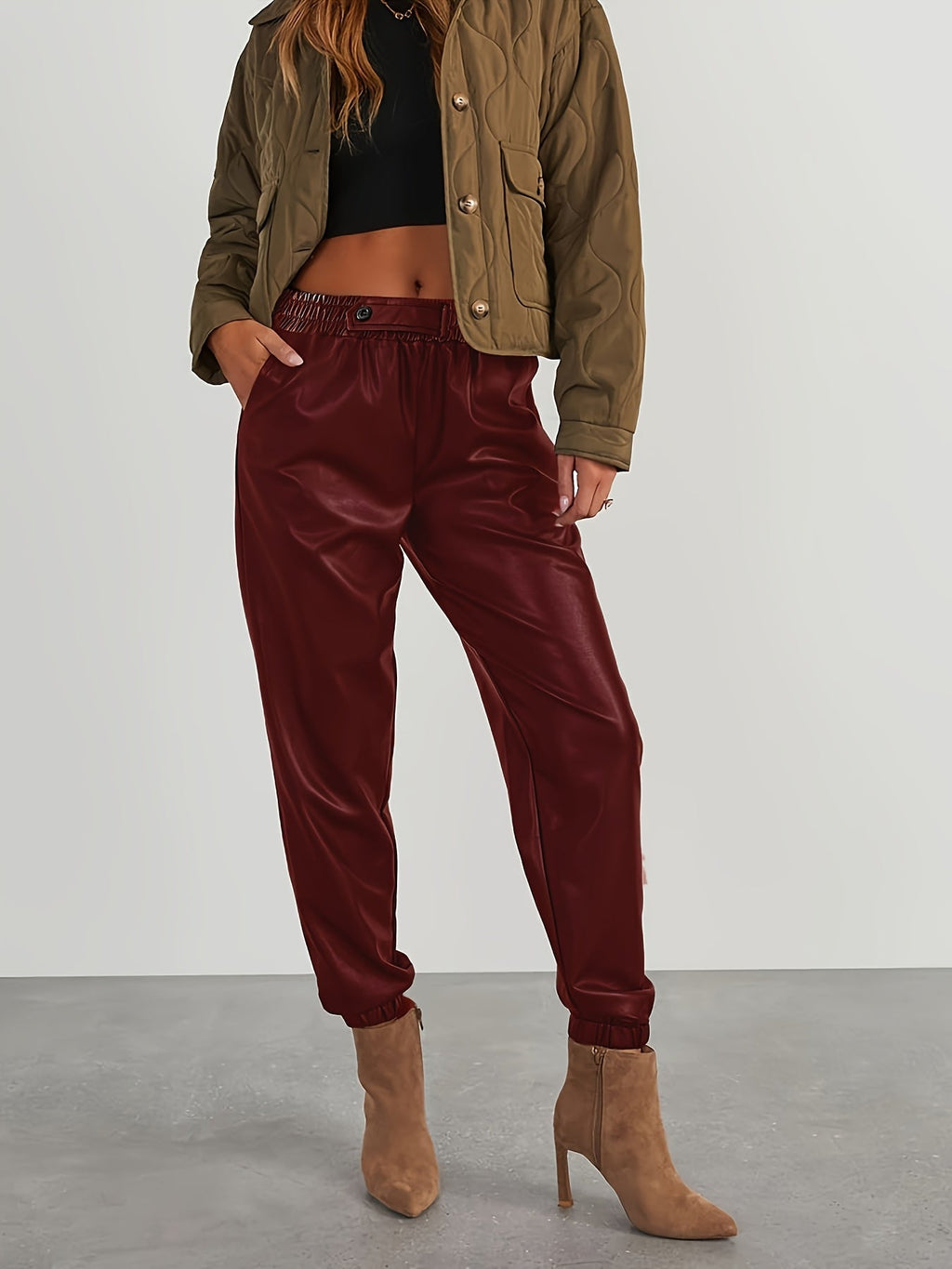 Tapered faux leather pants