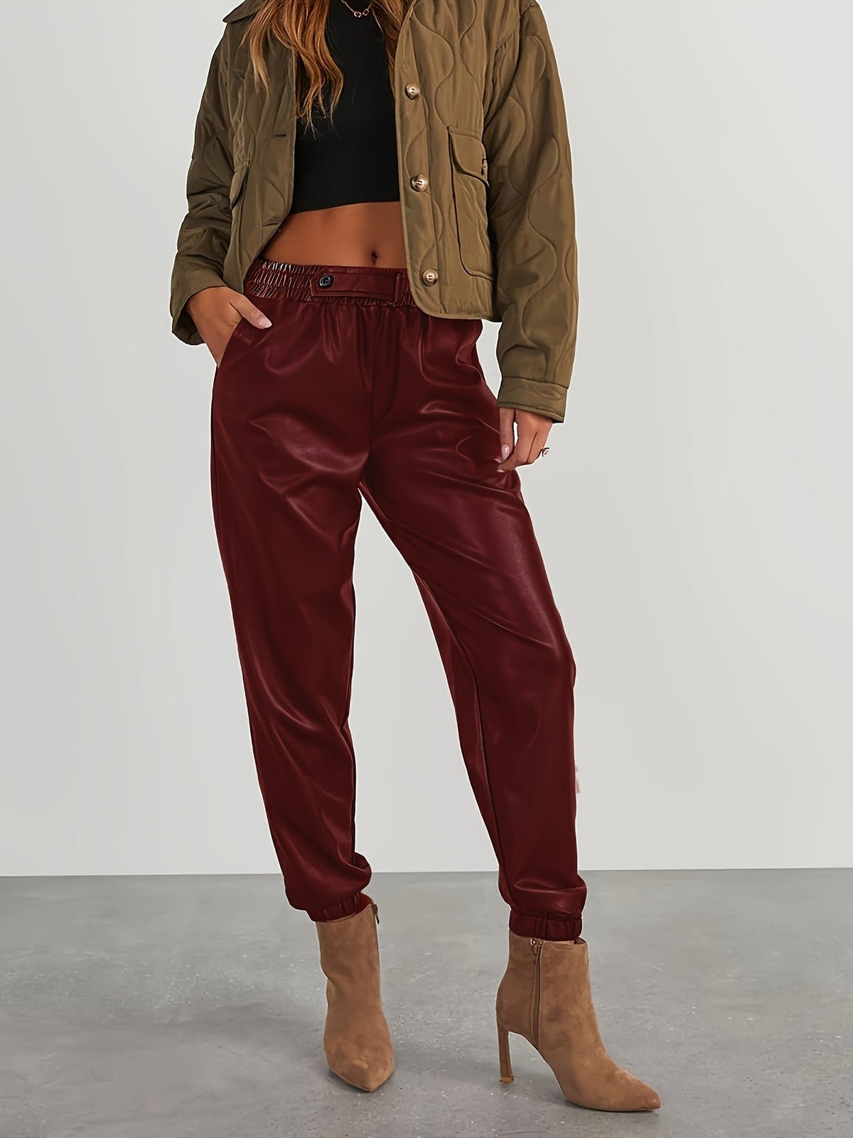 Tapered faux leather pants