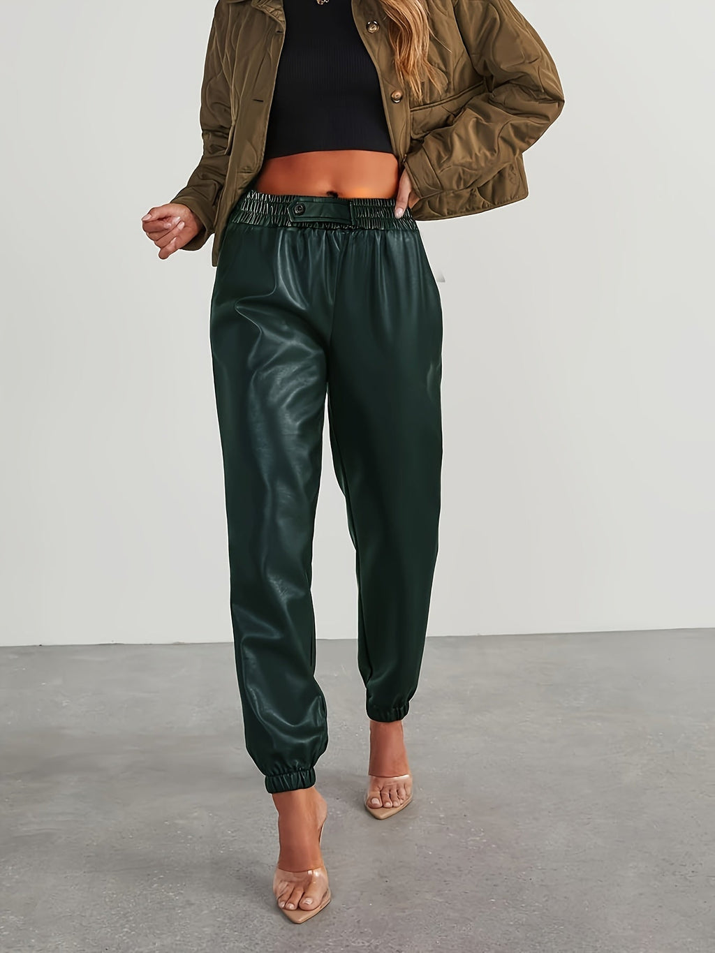 Tapered faux leather pants