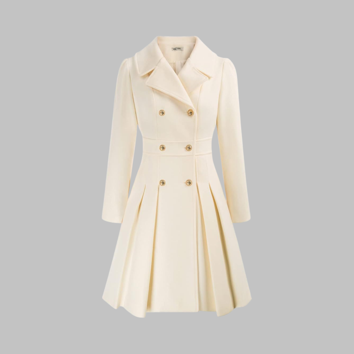 Double breasted fit and flare coat with gold buttons
