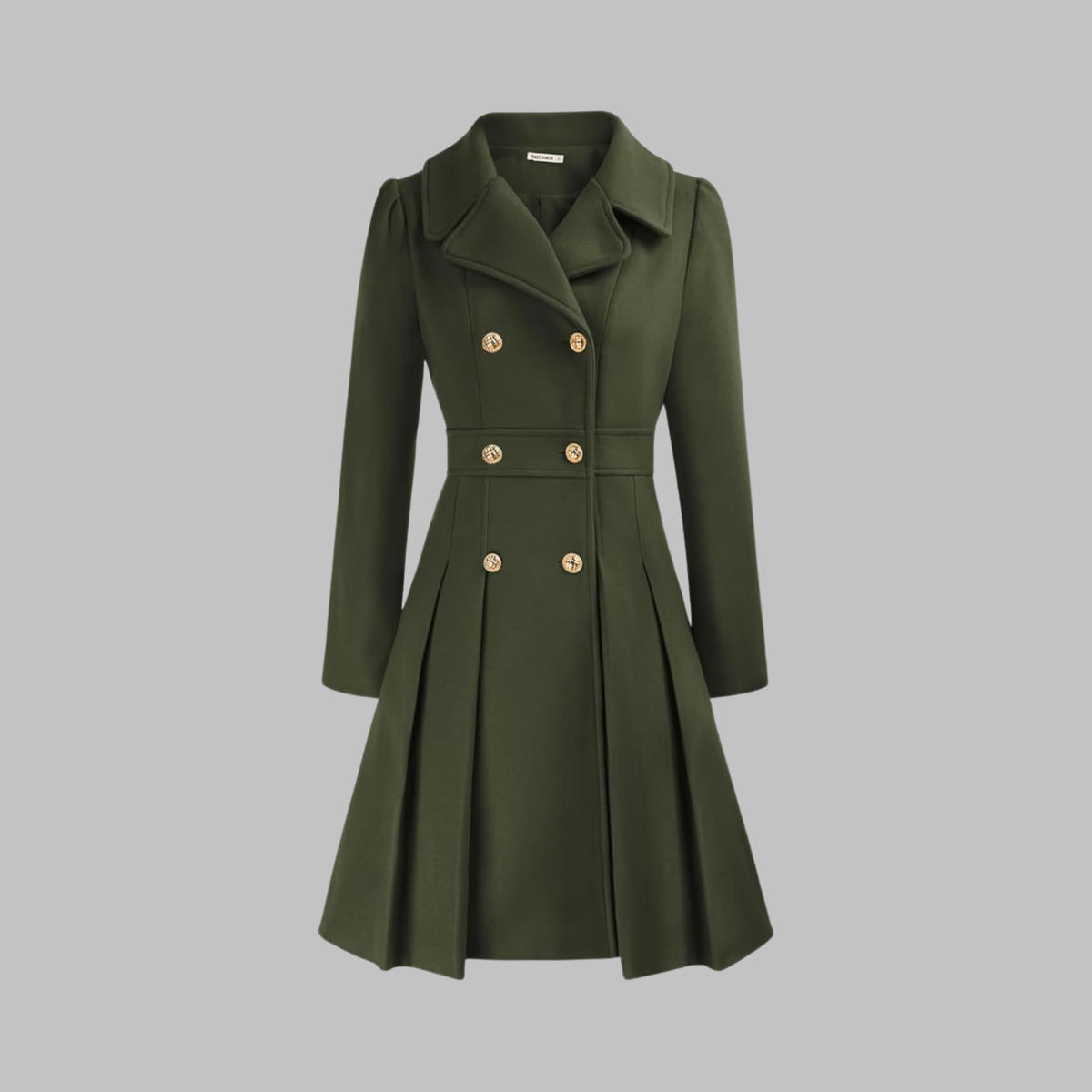 Double breasted fit and flare coat with gold buttons