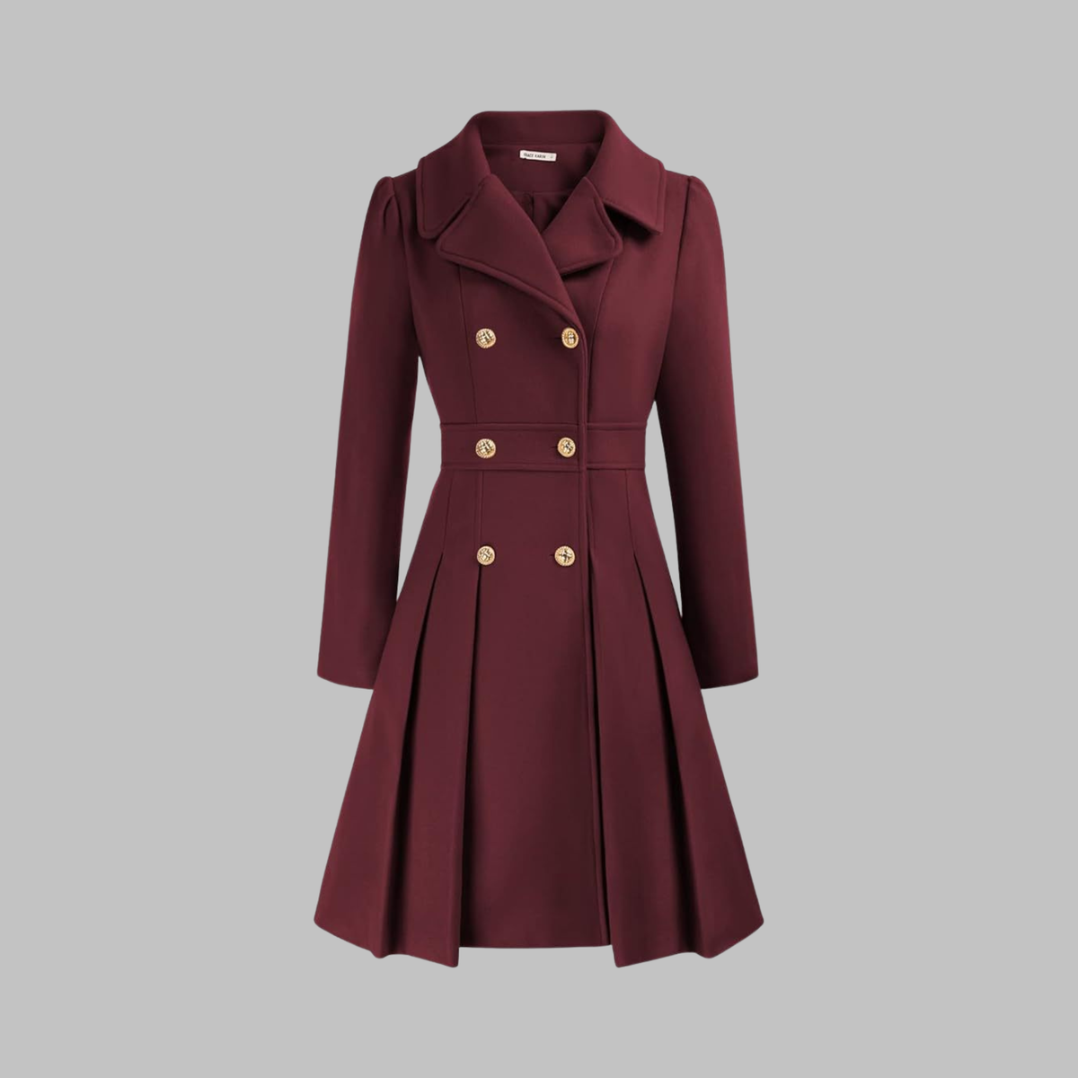 Double breasted fit and flare coat with gold buttons