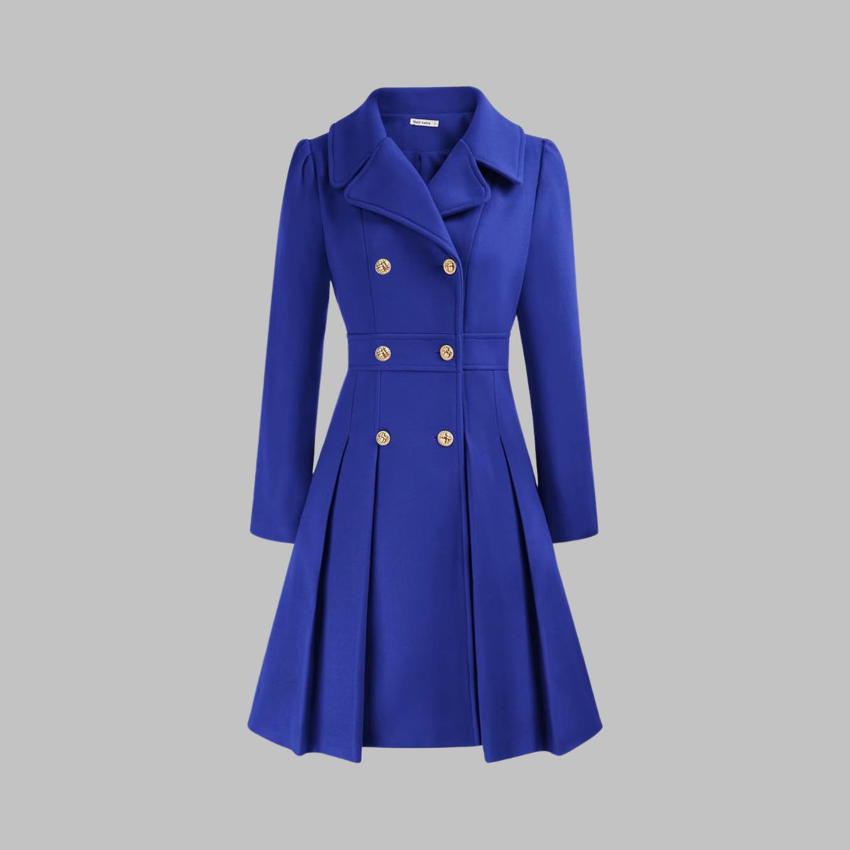 Double breasted fit and flare coat with gold buttons