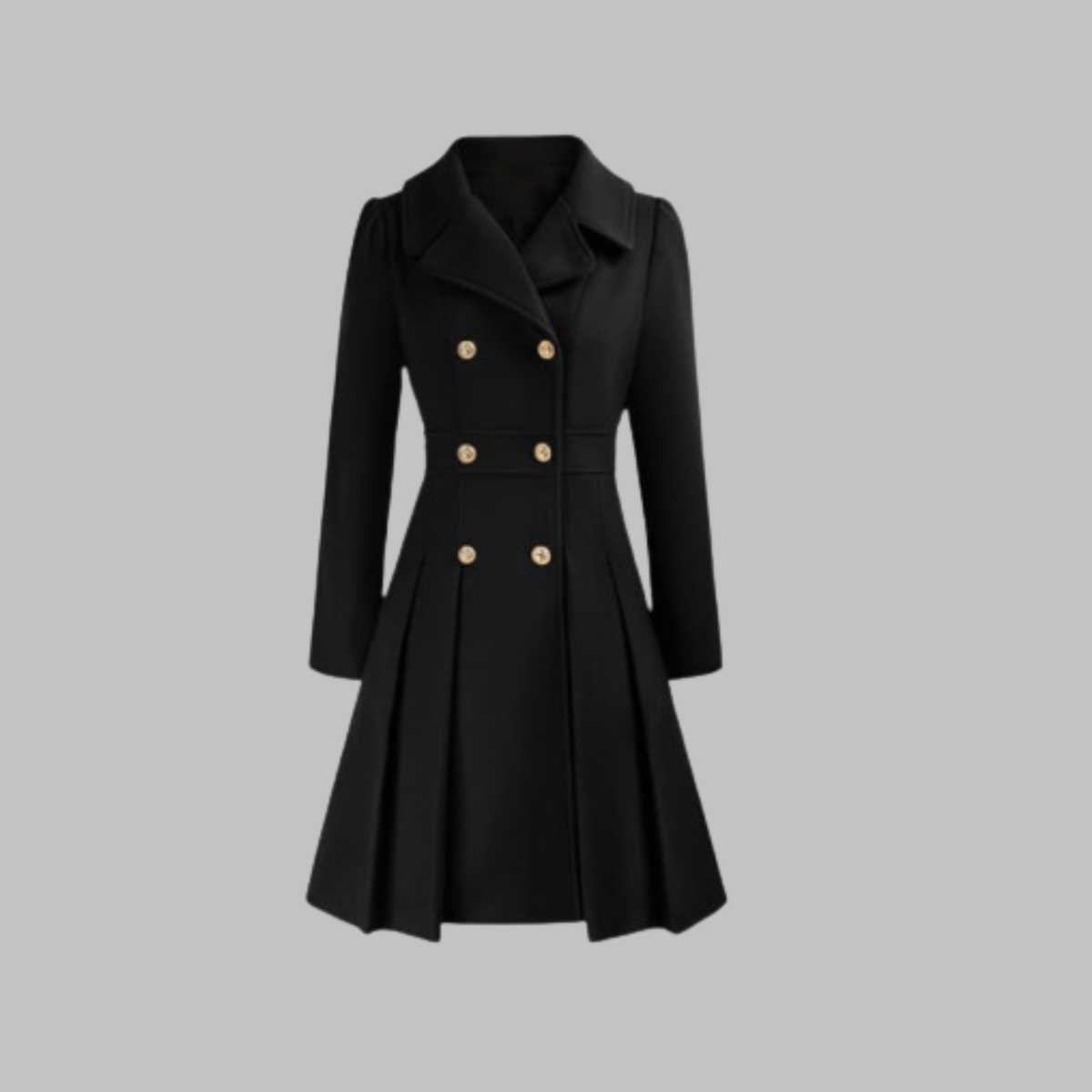 Double breasted fit and flare coat with gold buttons