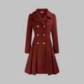 Double breasted fit and flare coat with gold buttons, front view
