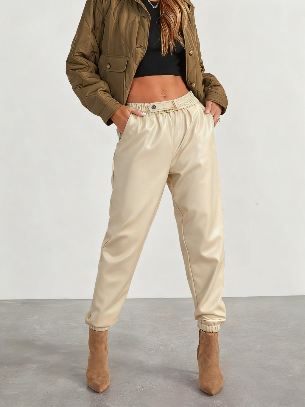 Tapered faux leather pants
