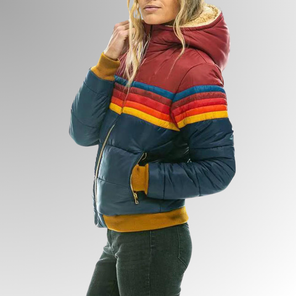 Retro striped quilted puffer jacket with hood