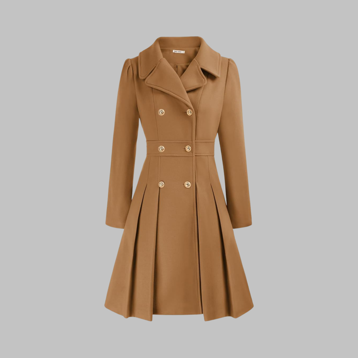 Double breasted fit and flare coat with gold buttons