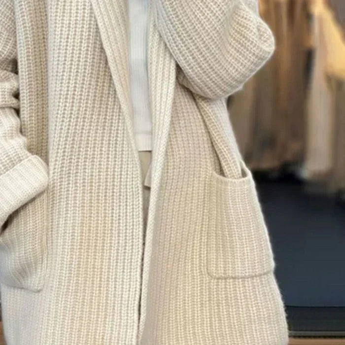 Chunky knit open front cardigan with shawl collar