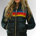 Retro striped quilted puffer jacket with hood