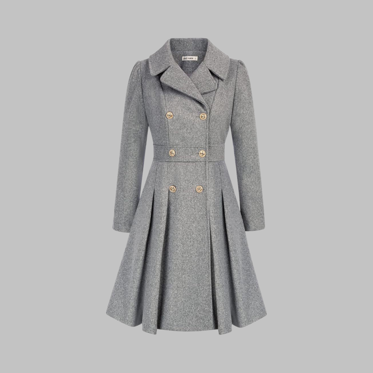 Double breasted fit and flare coat with gold buttons