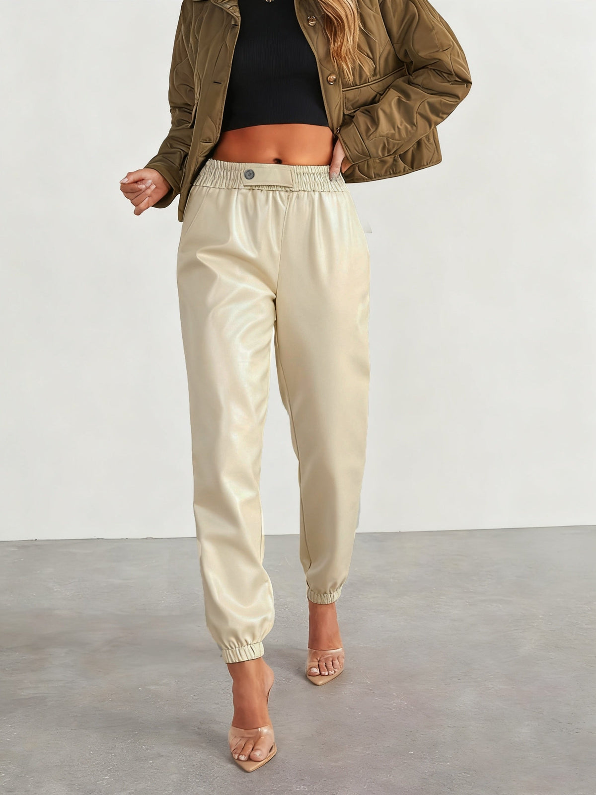 Tapered faux leather pants