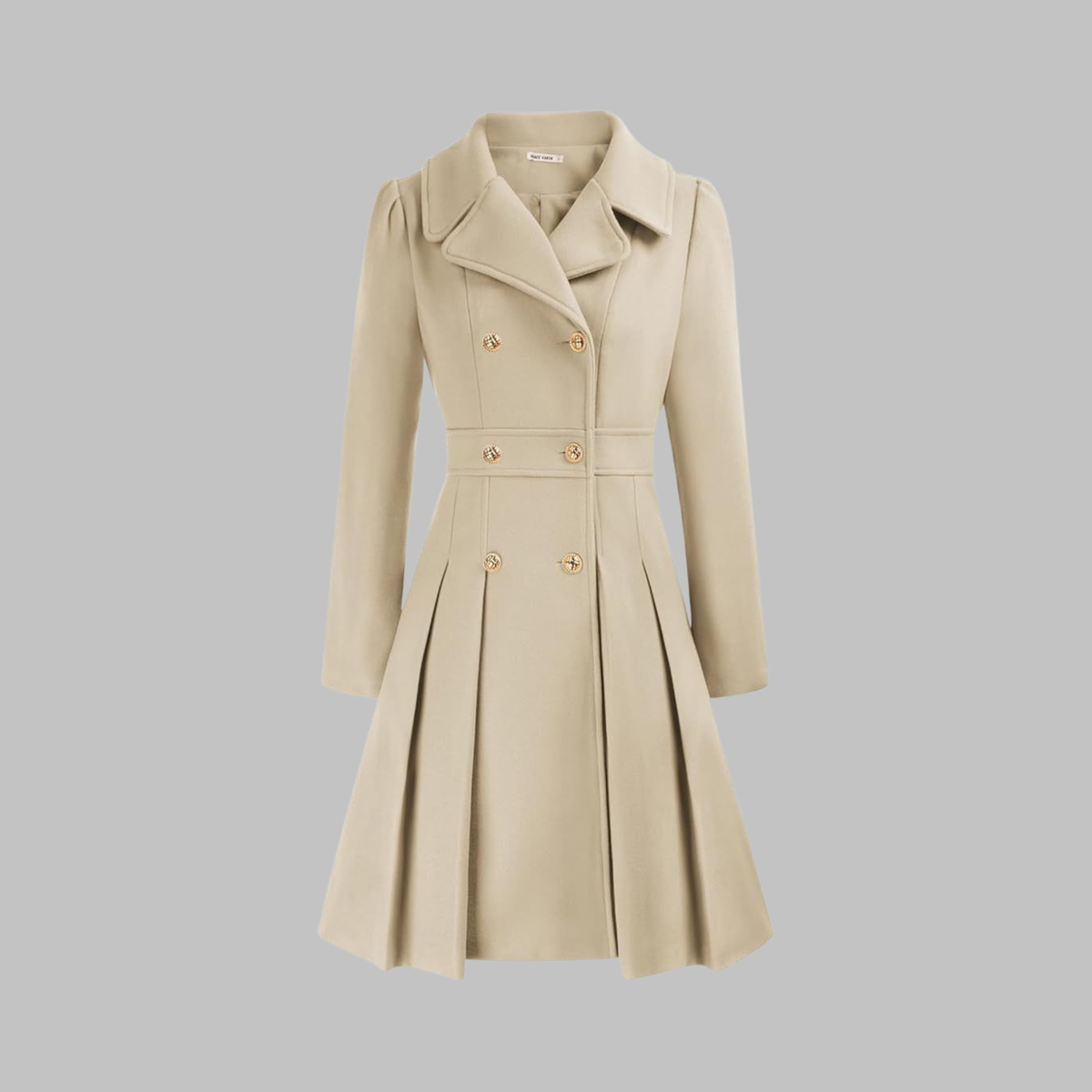 Double breasted fit and flare coat with gold buttons