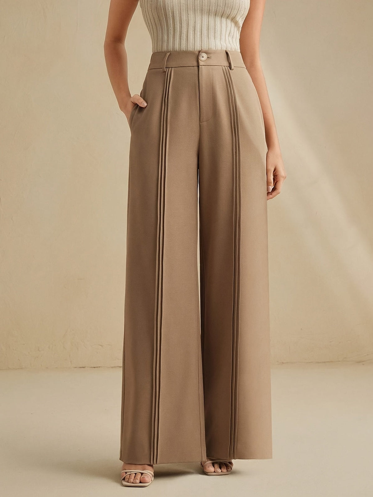 Brown pleated wide-leg Pants