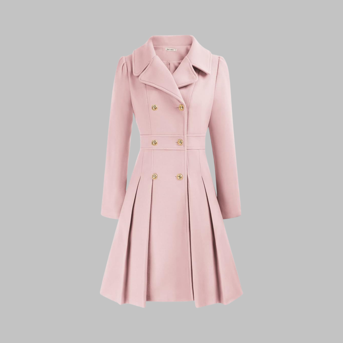 Double breasted fit and flare coat with gold buttons