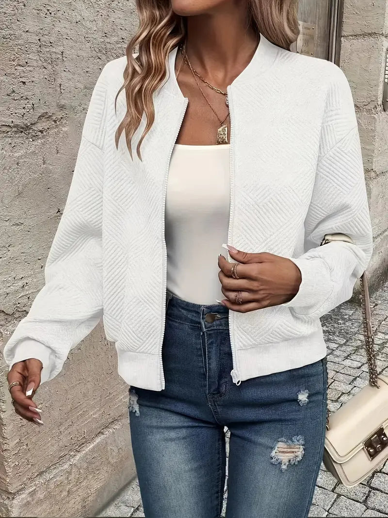 Blue casual zip front cardigan with ribbed trim