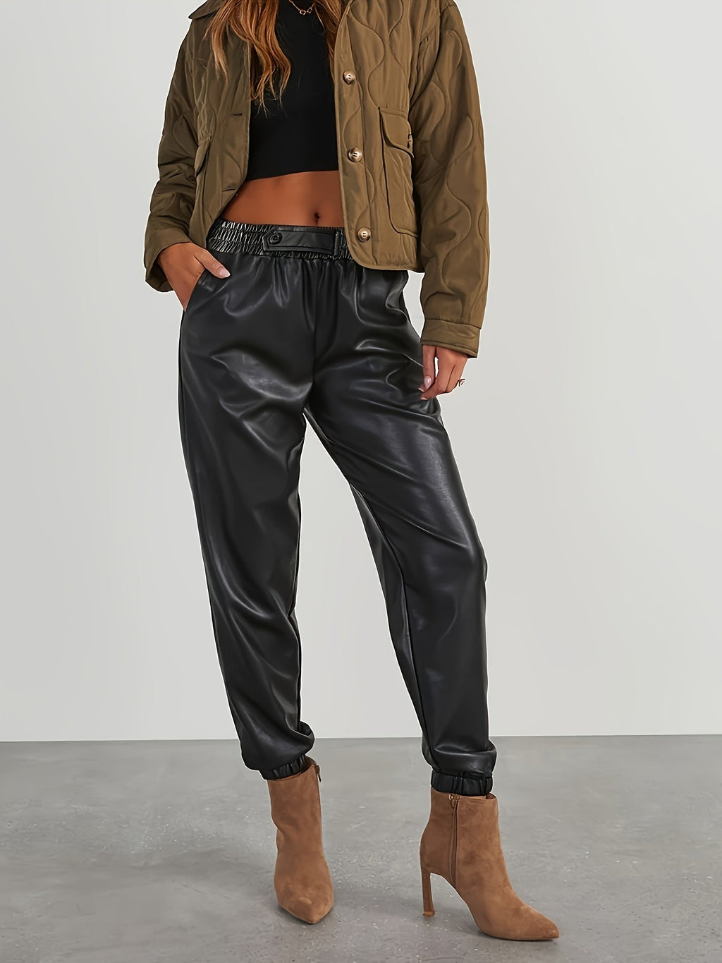 Tapered faux leather pants