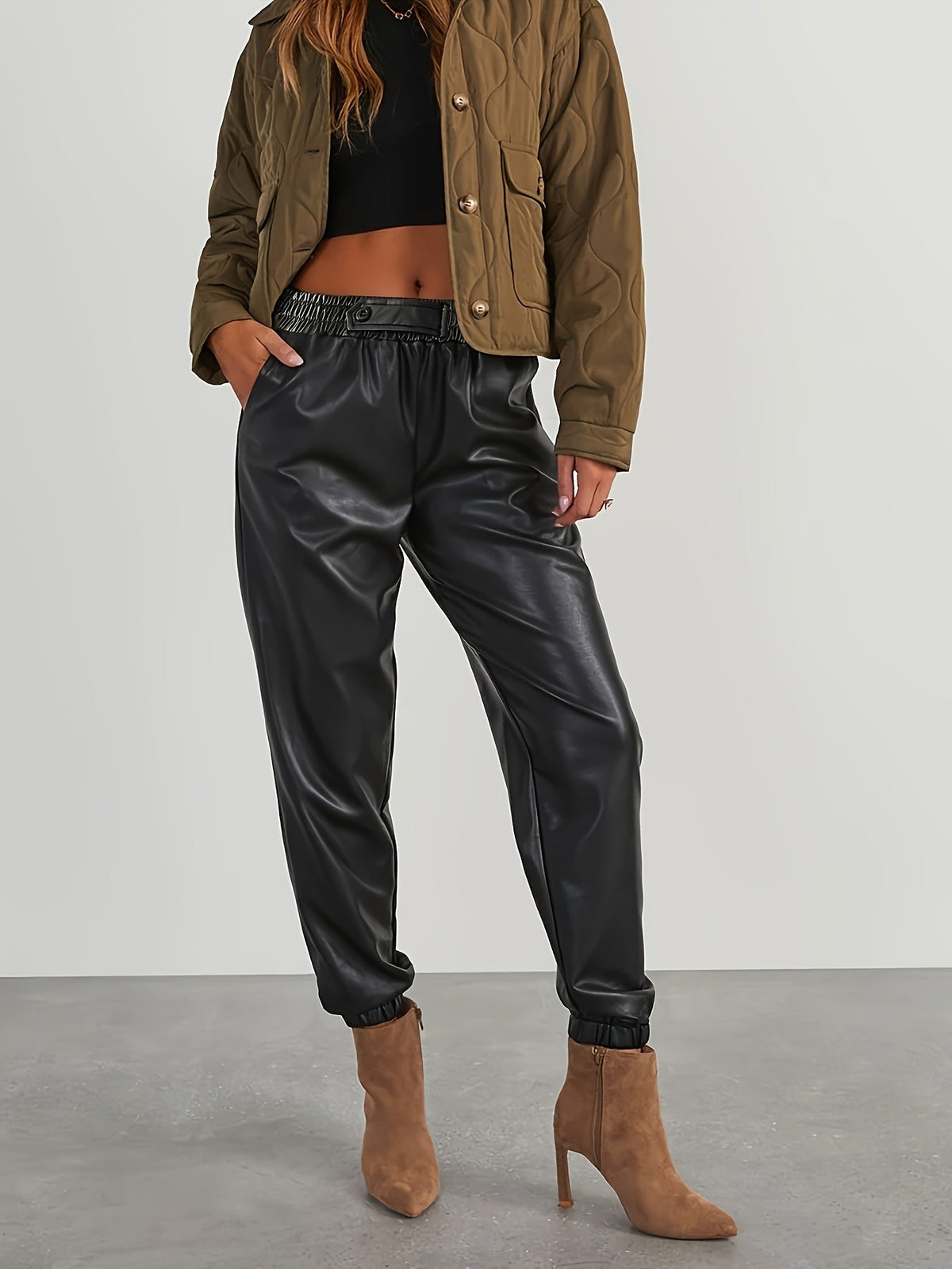 Tapered faux leather pants