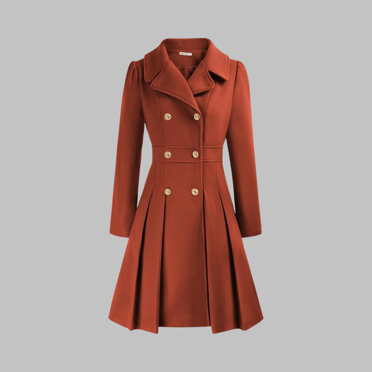 Double breasted fit and flare coat with gold buttons