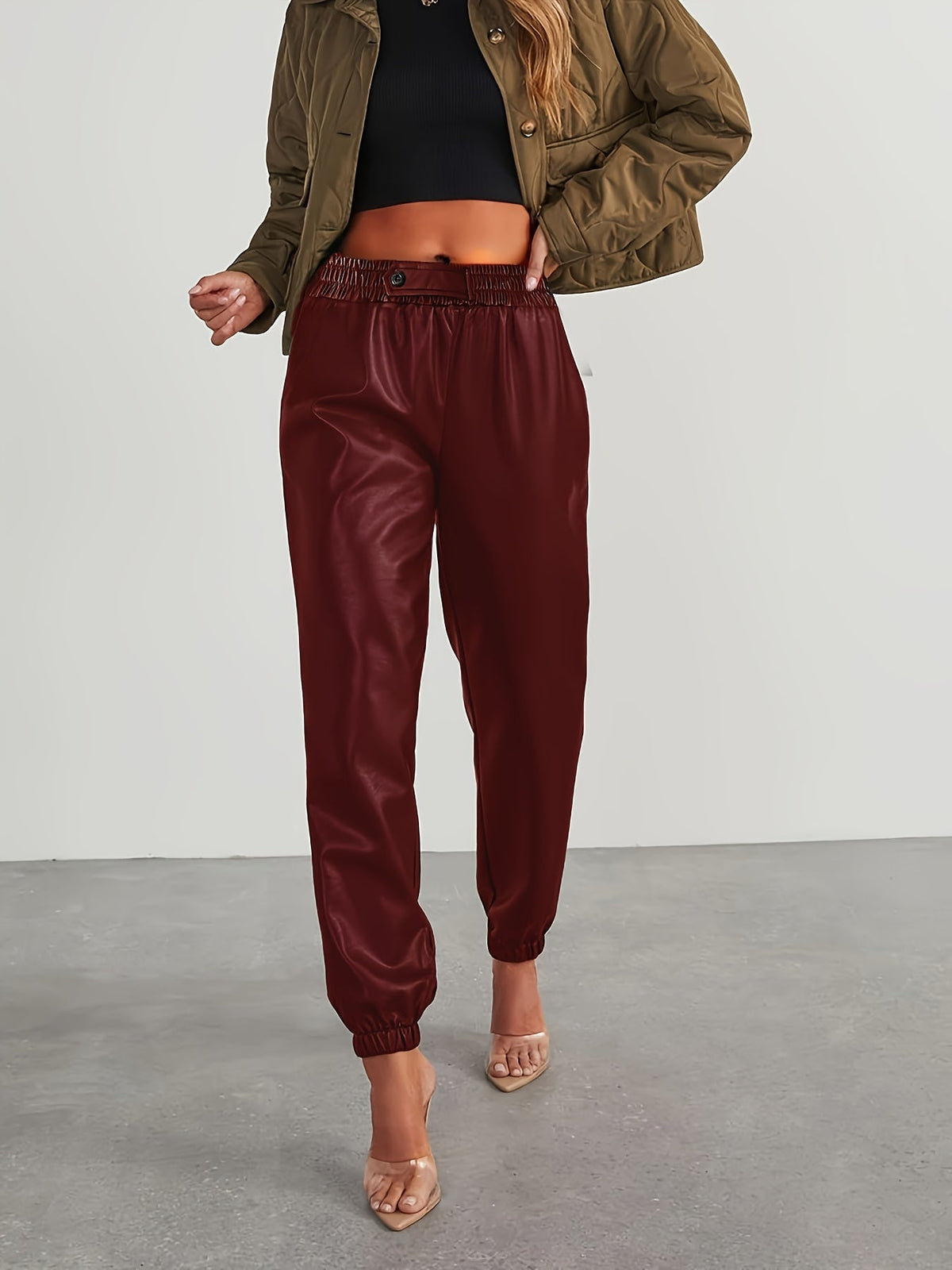 Tapered faux leather pants