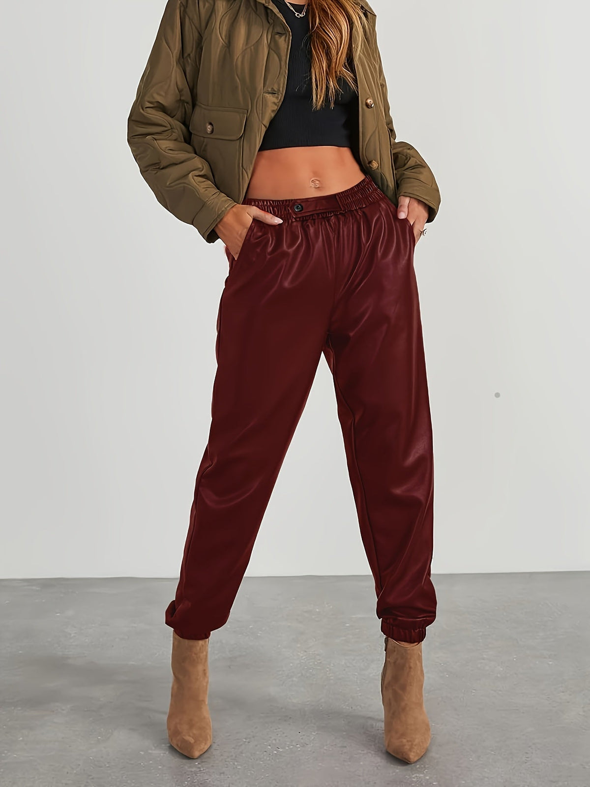Tapered faux leather pants