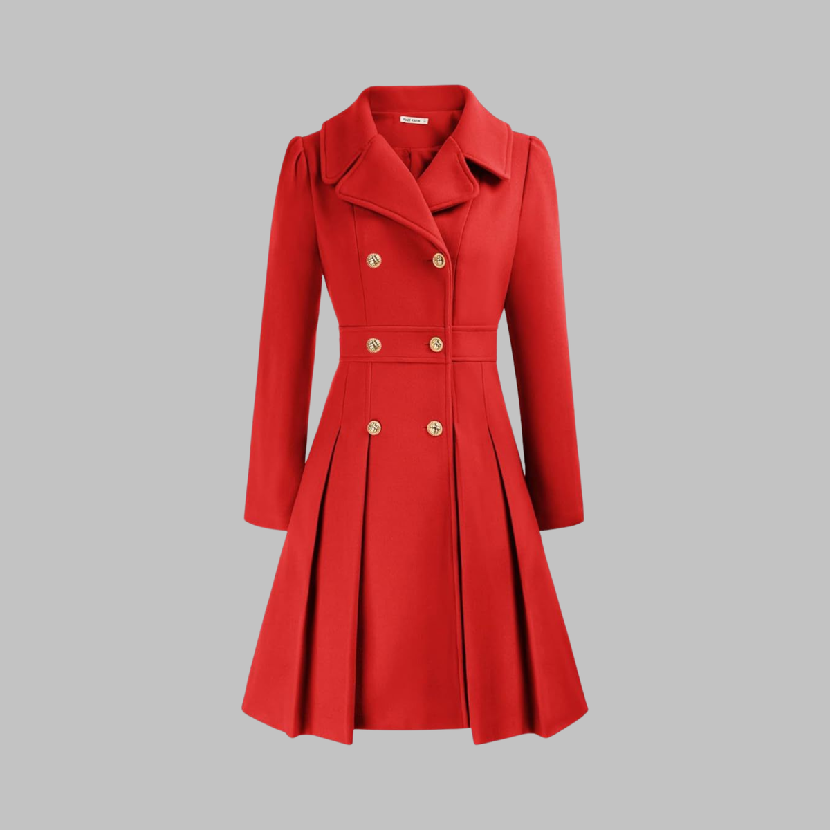 Double breasted fit and flare coat with gold buttons