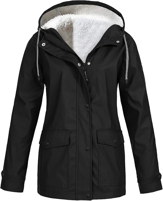 Fleece lined hooded jacket with zip front and flap pockets