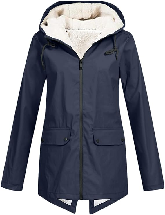 Fleece lined hooded jacket with zip front and flap pockets