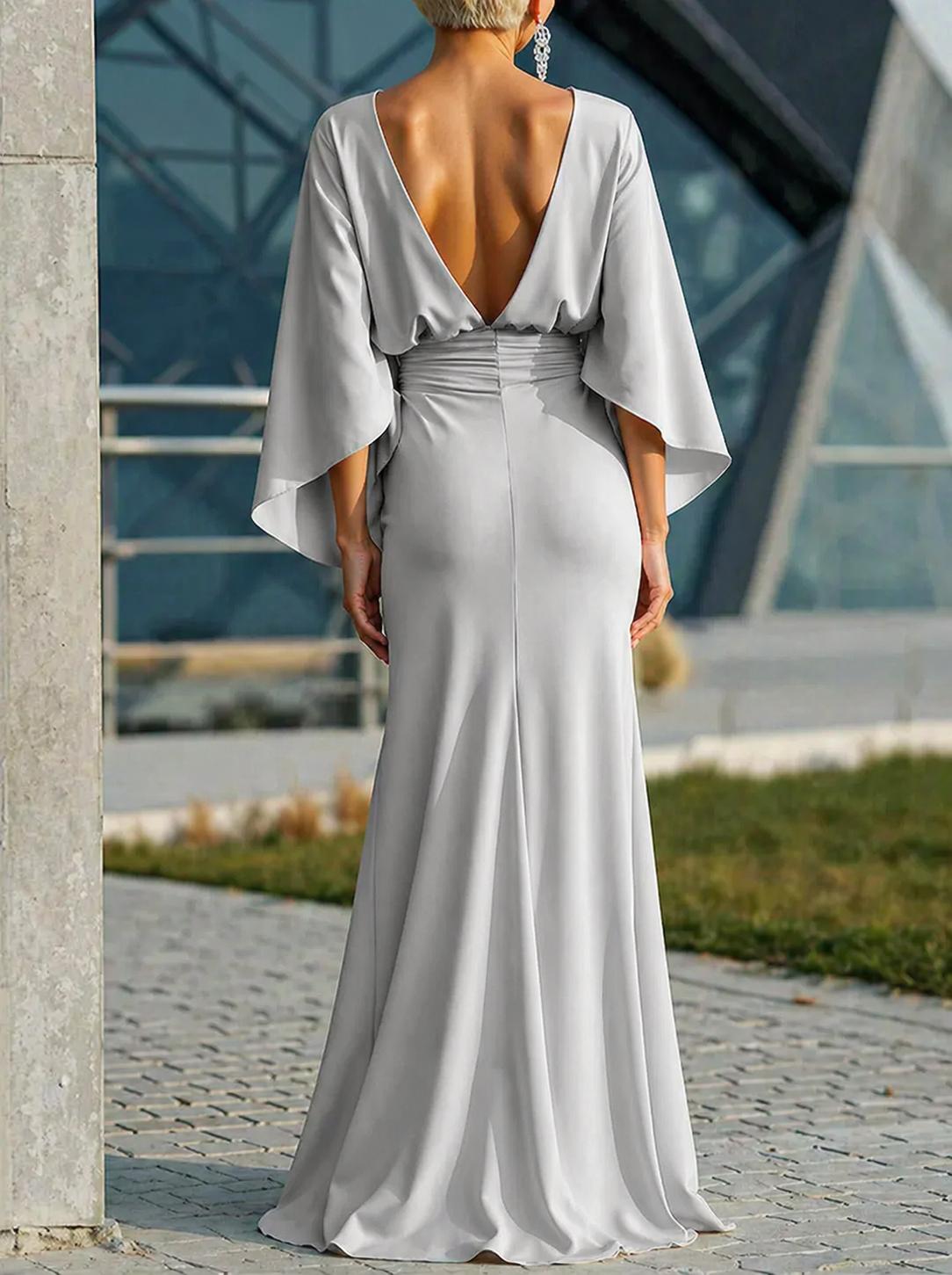 Gray Sleeveless V-Neck A-Line Midi Dress