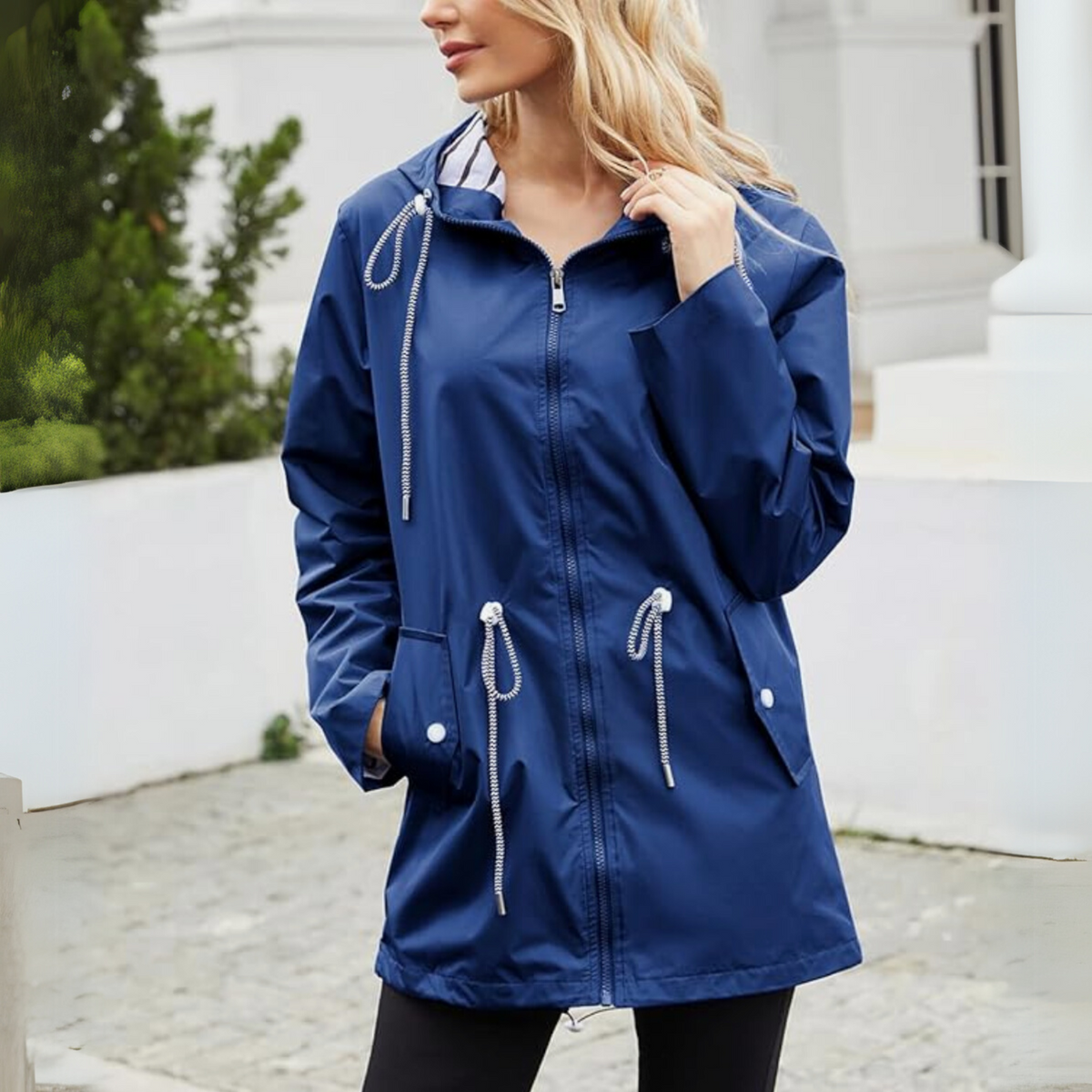Hooded zip jacket with drawstring waist