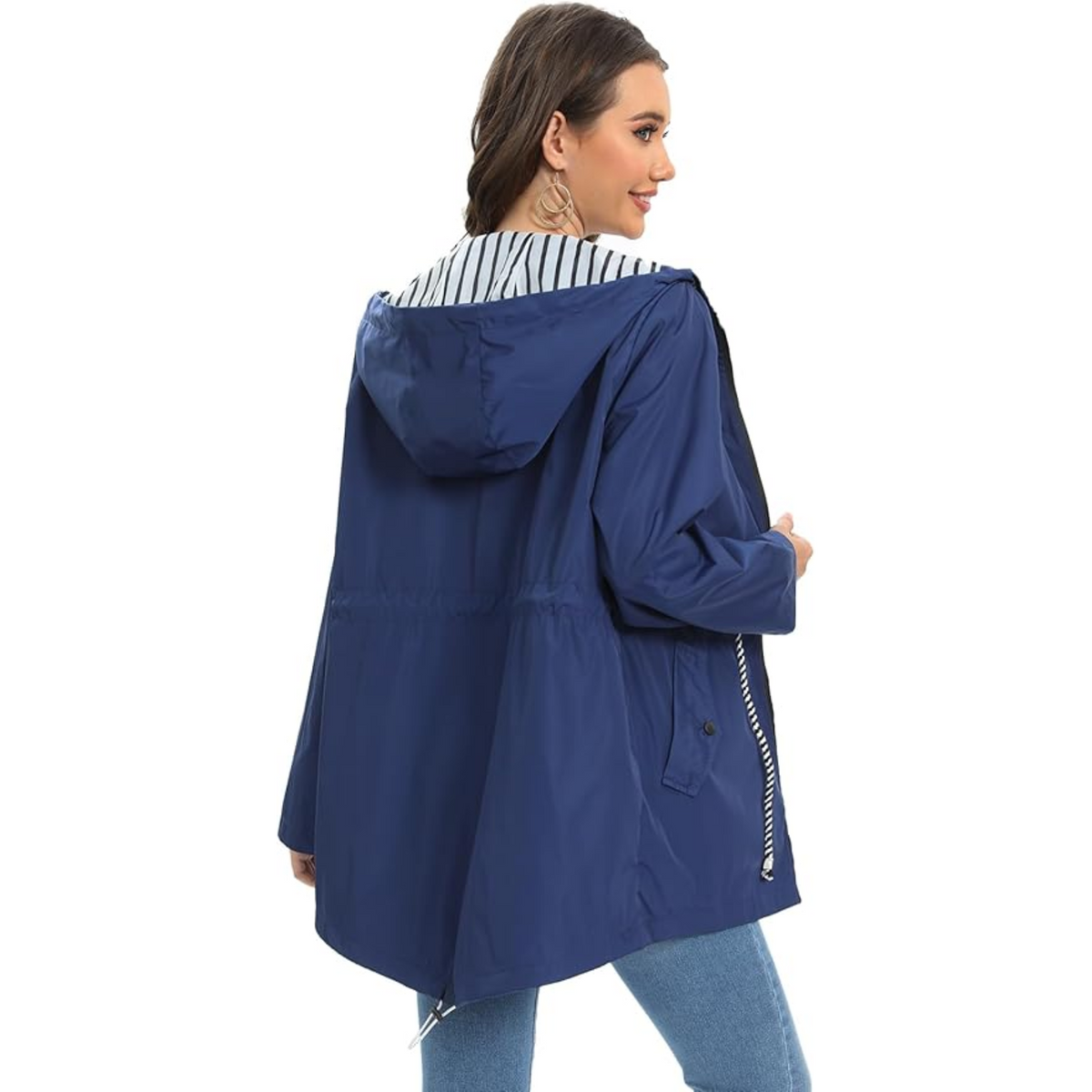 Hooded zip jacket with drawstring waist