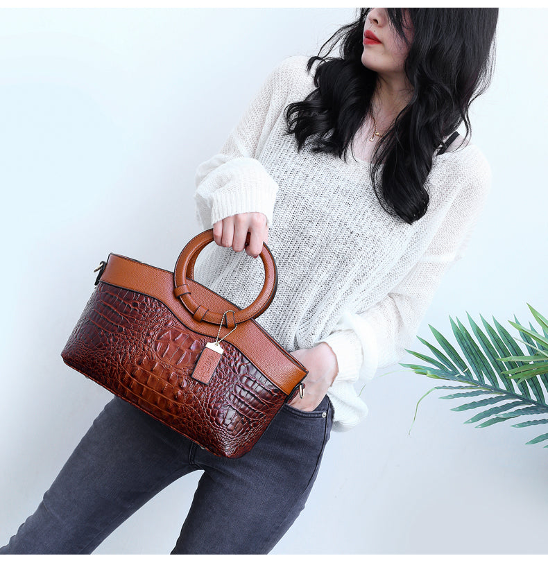 Retro crocodile pattern handbag