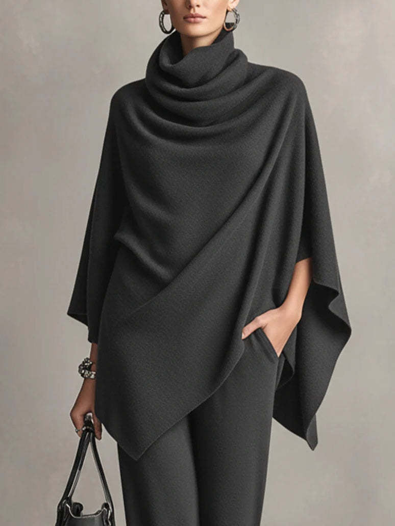 Draped poncho top and wide leg pants co ord set