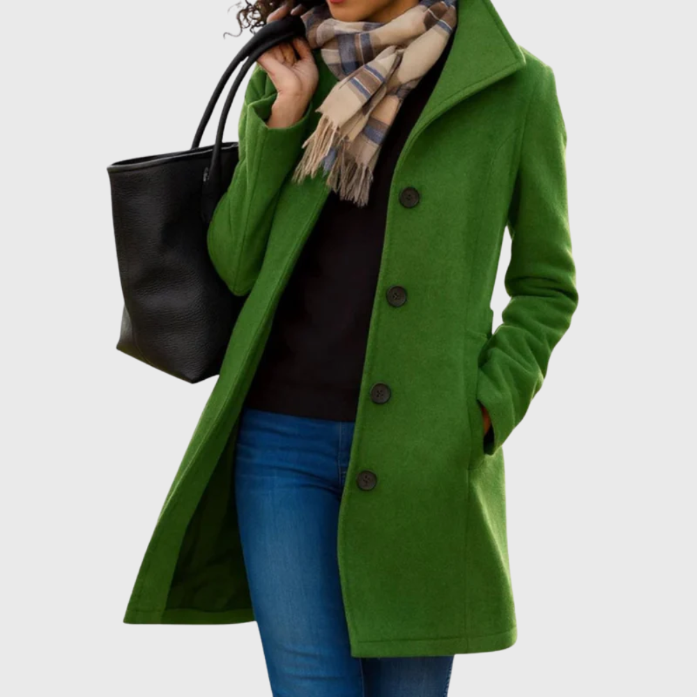 Longline winter coat with button front
