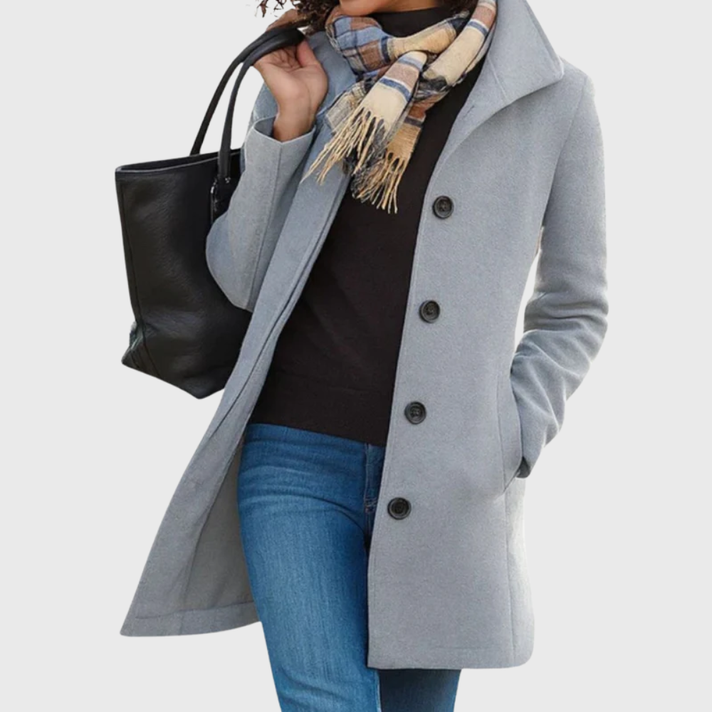 Longline winter coat with button front