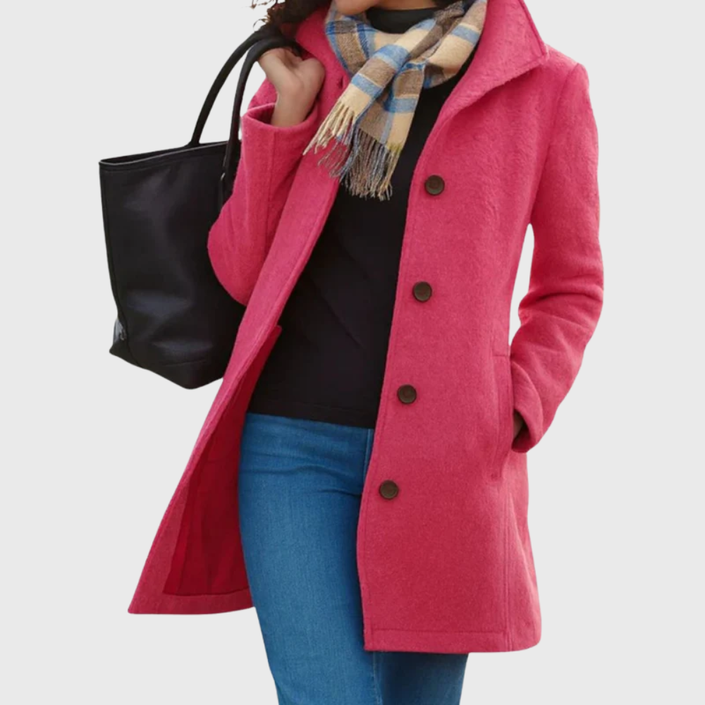 Longline winter coat with button front