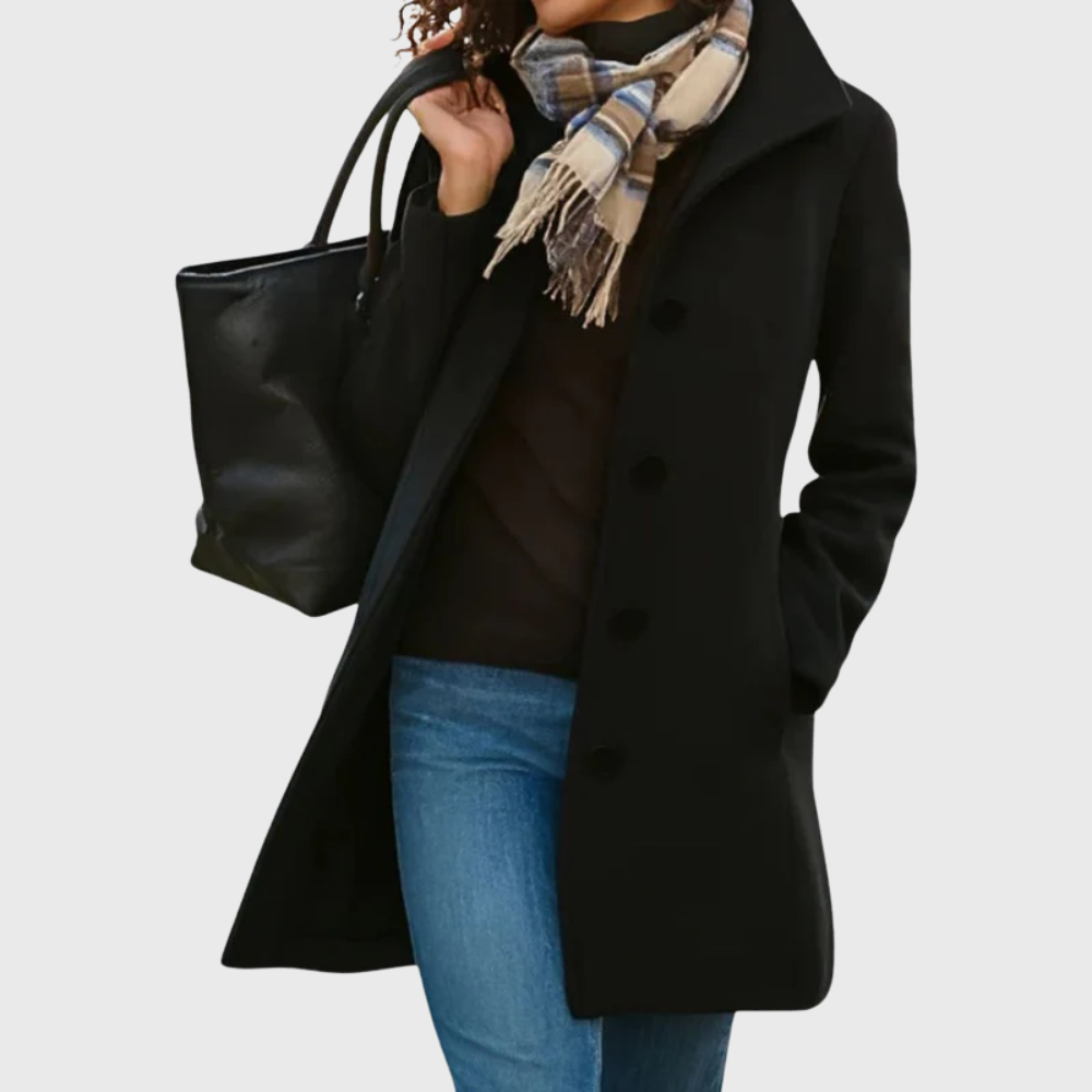 Longline winter coat with button front