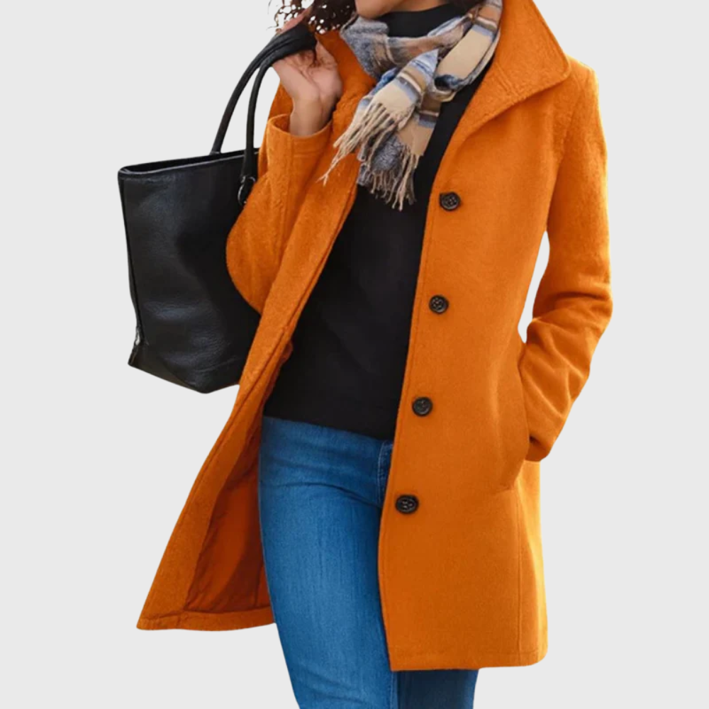 Longline winter coat with button front