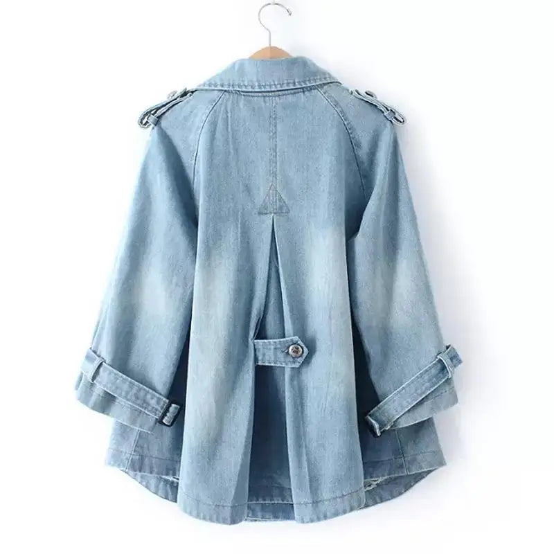 Light Blue double breasted denim jacket with cape cut and buttons