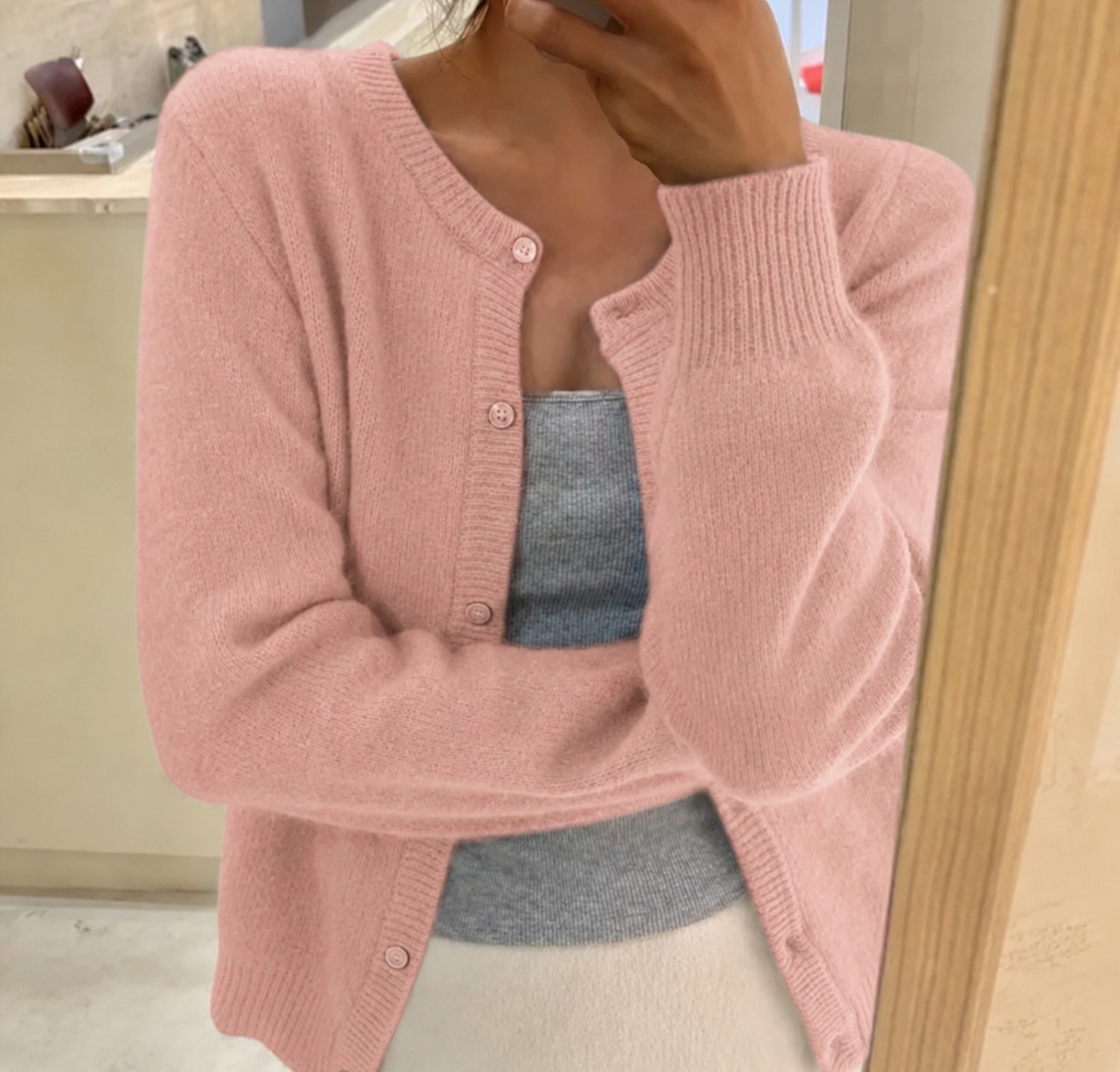 Gray Cashmere-feel Knit Cardigan