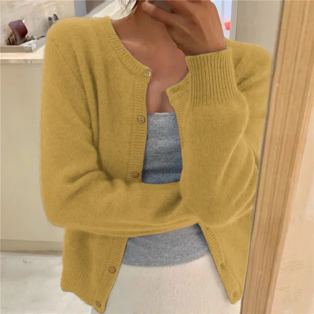 Gray Cashmere-feel Knit Cardigan