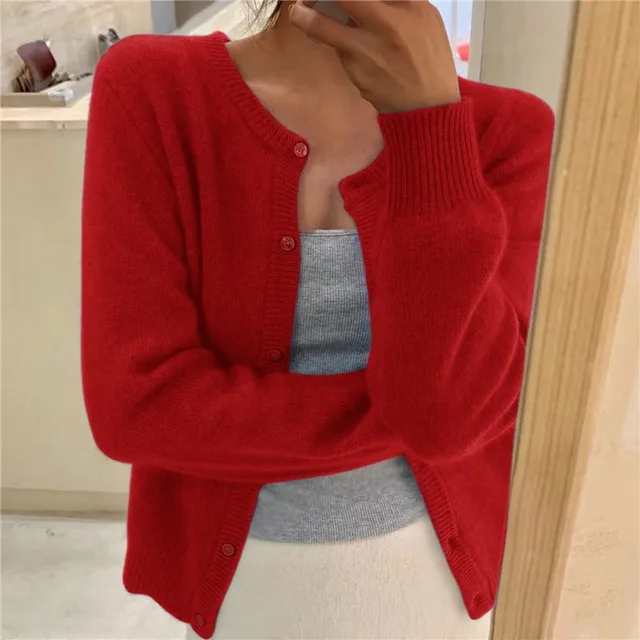 Gray Cashmere-feel Knit Cardigan