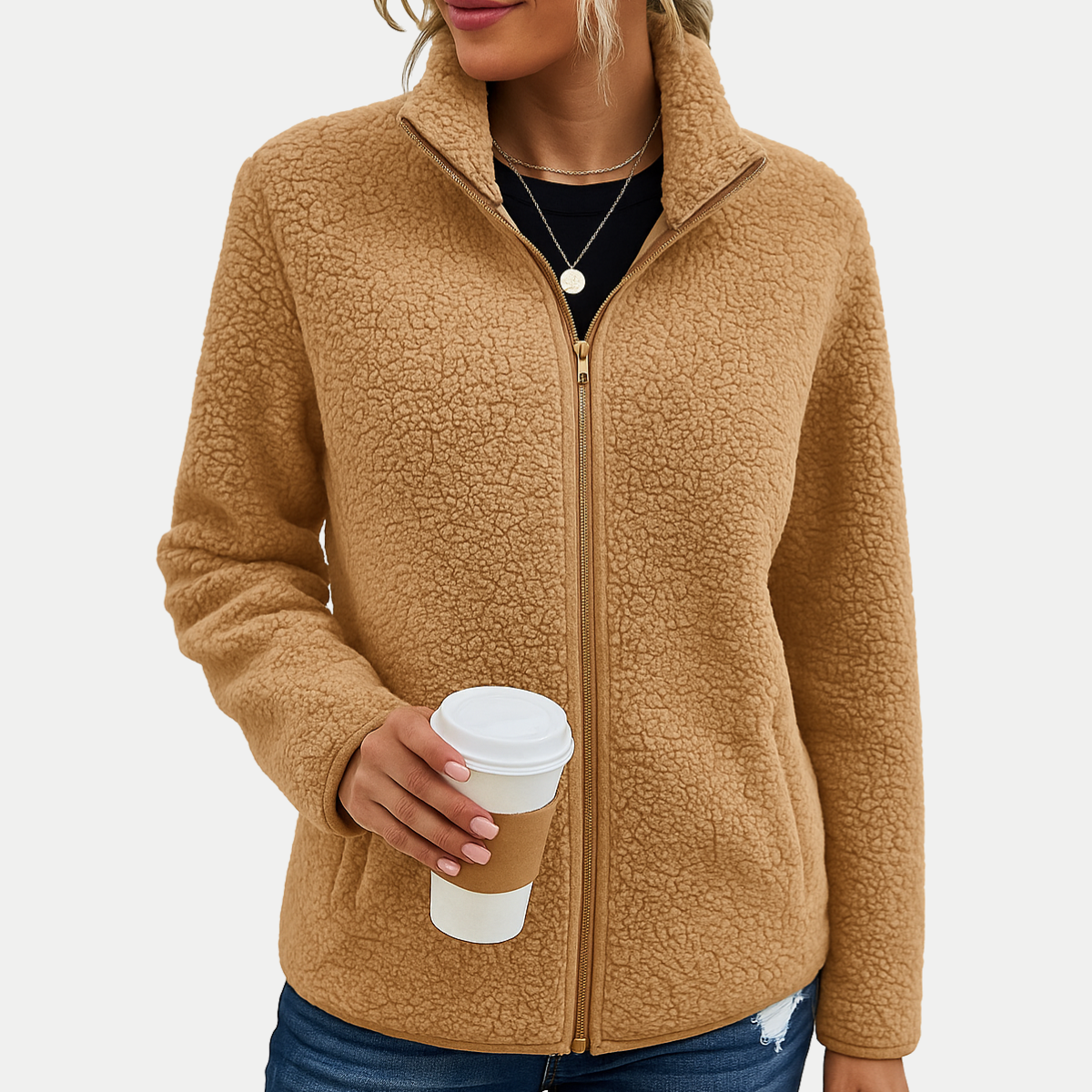 Zip up teddy fleece jacket