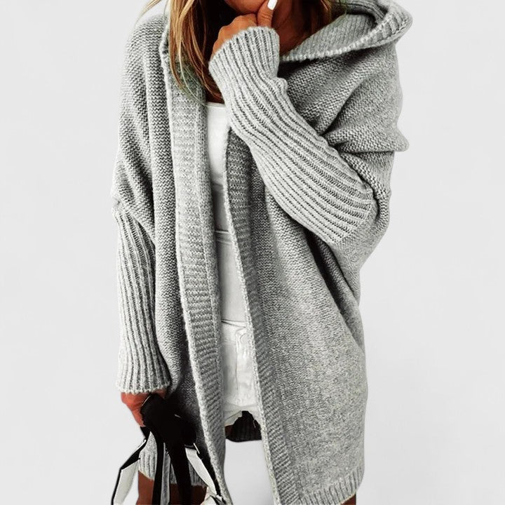 Oversized hooded open front knit cardigan