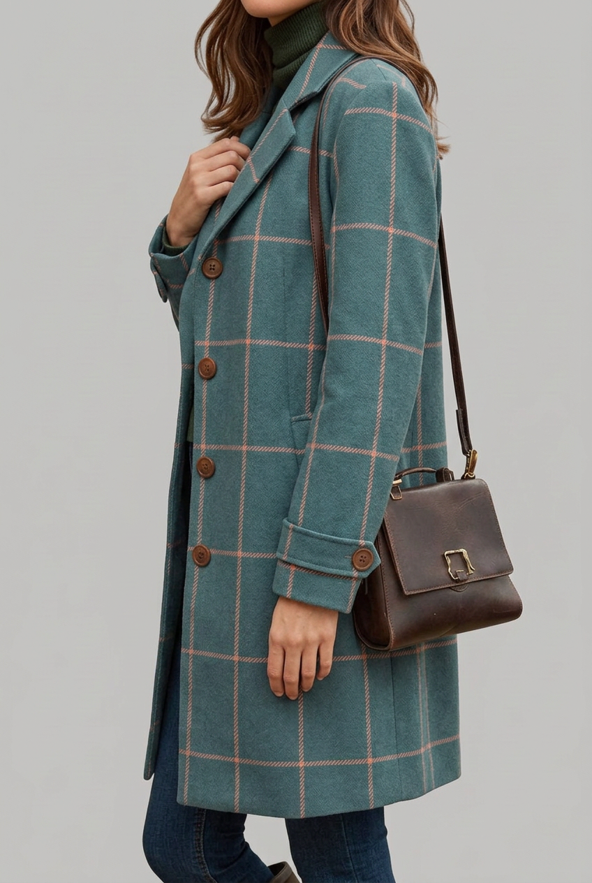 Teal plaid longline coat