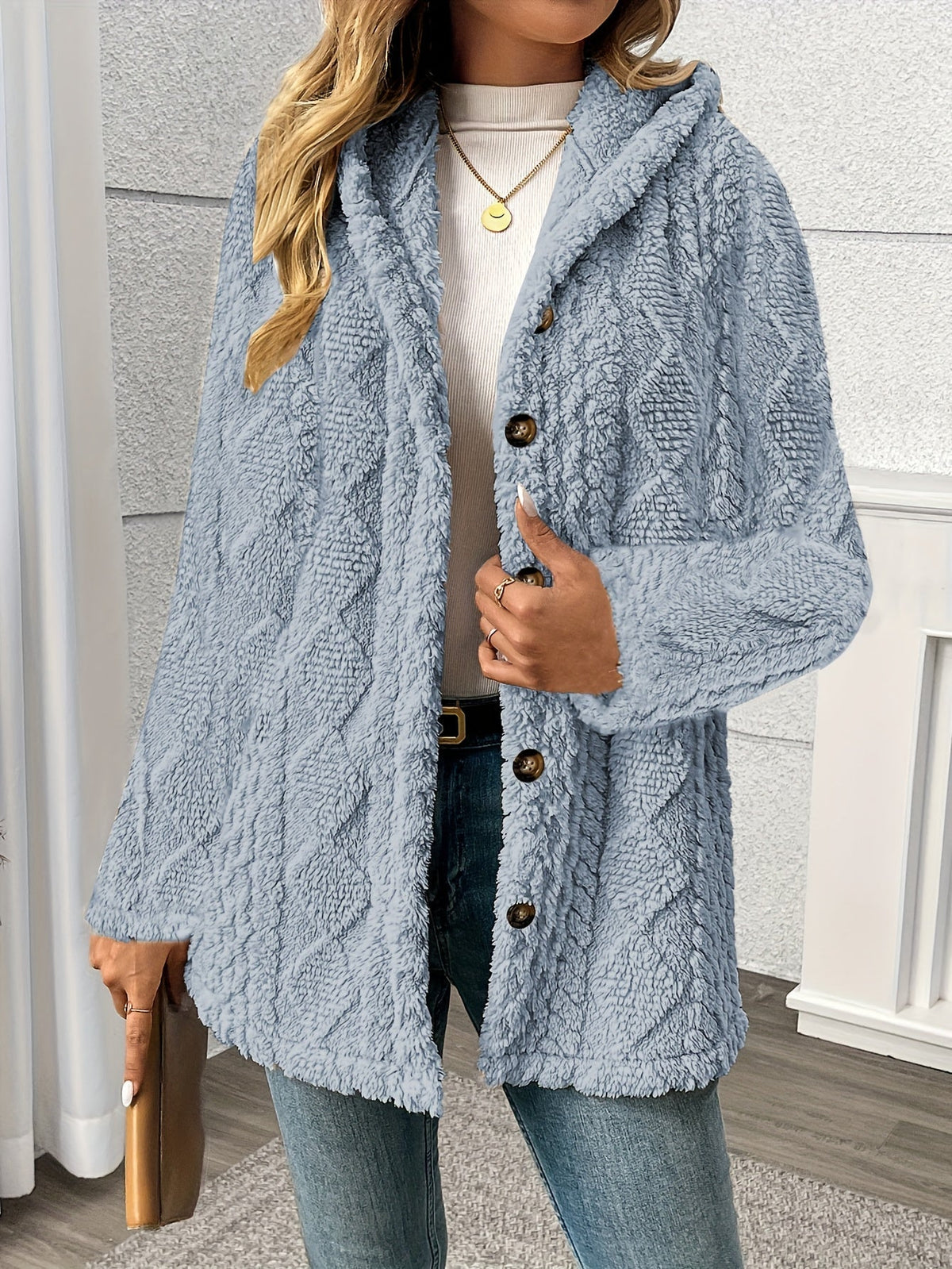 Hooded wool blend teddy coat