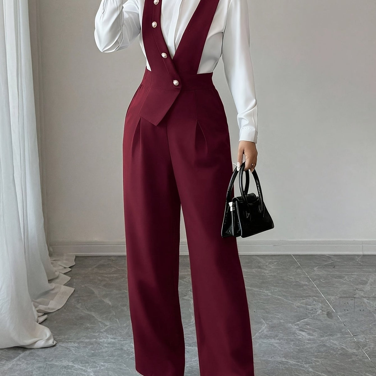 Burgundy Tailored Wide-Leg Jumpsuit