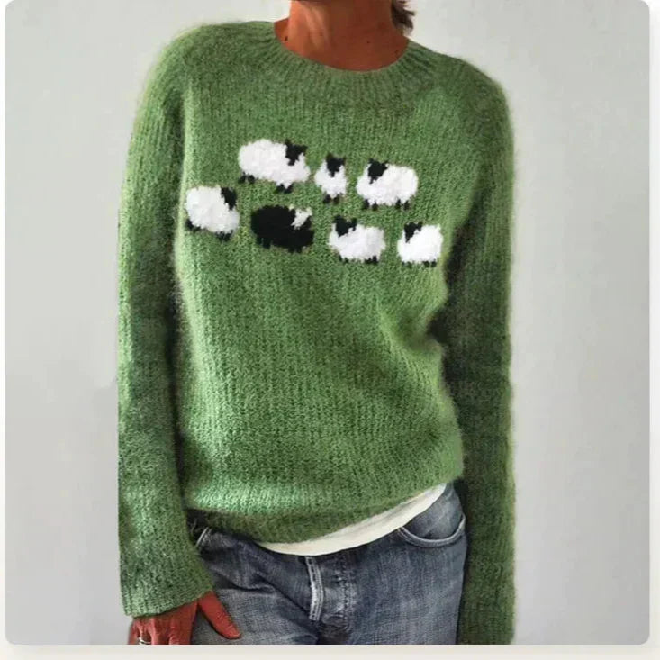 Boat neck knit sweater with patterned bands