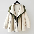White hooded contrast panel windbreaker jacket with drawstring, front view